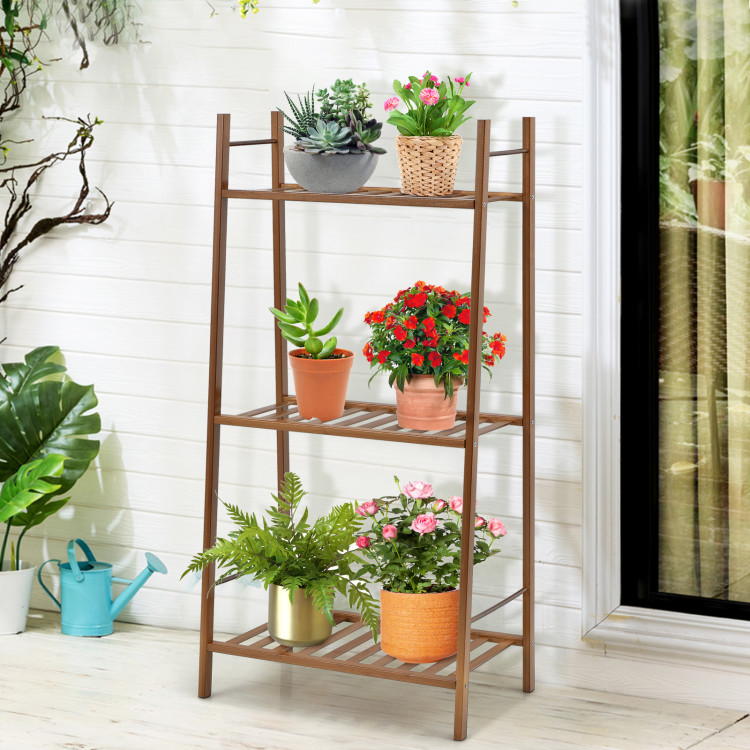 3 Tiers Vertical Bamboo Plant Stand-BrownCostway Gallery View 2 of 9