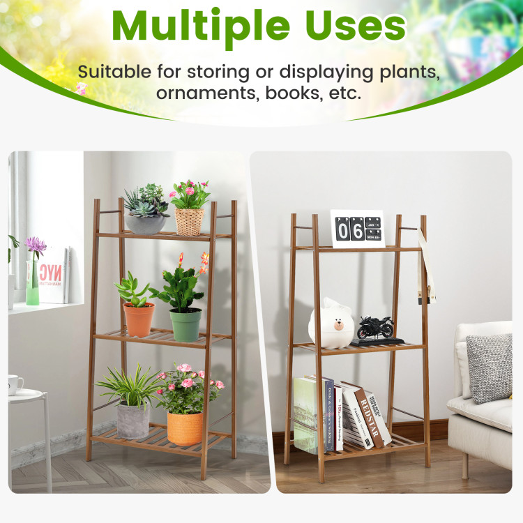 3 Tiers Vertical Bamboo Plant Stand-BrownCostway Gallery View 3 of 9