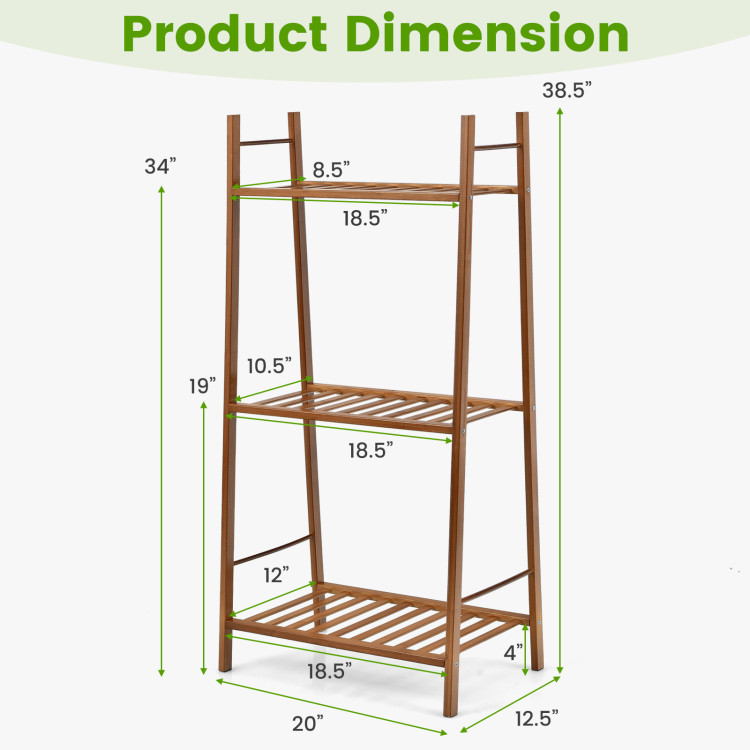 3 Tiers Vertical Bamboo Plant Stand-BrownCostway Gallery View 4 of 9