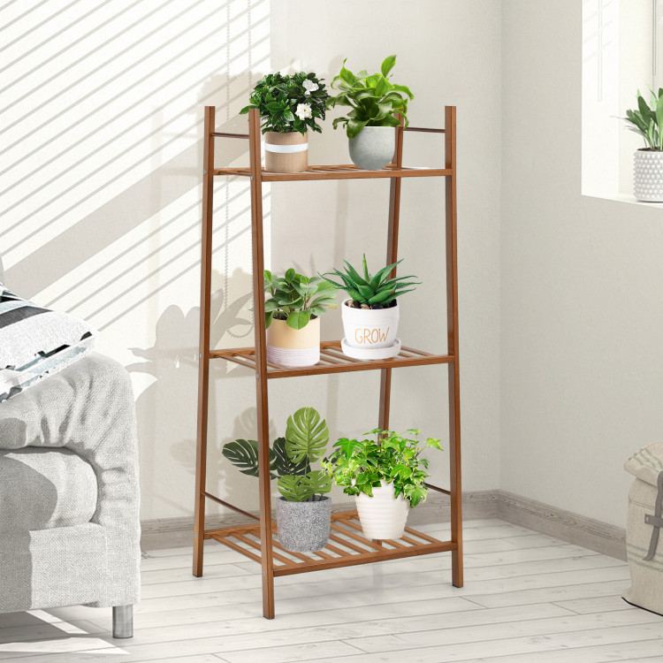 3 Tiers Vertical Bamboo Plant Stand-BrownCostway Gallery View 5 of 9