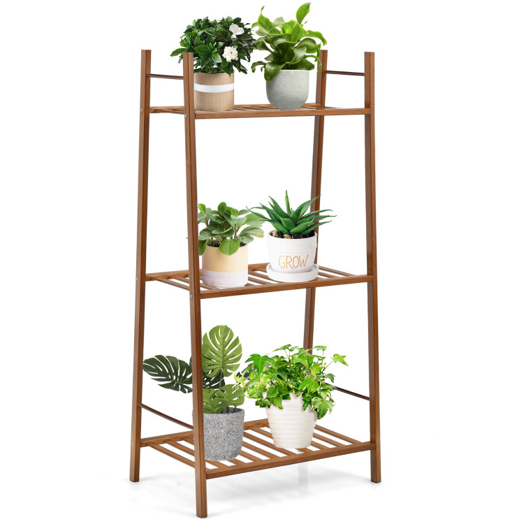 3 Tiers Vertical Bamboo Plant Stand-BrownCostway Gallery View 6 of 9