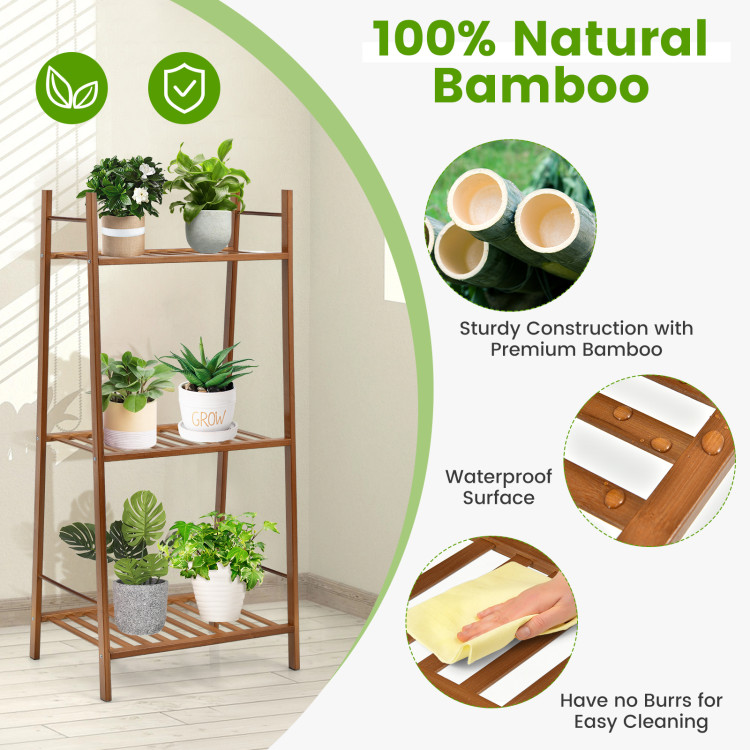 3 Tiers Vertical Bamboo Plant Stand-BrownCostway Gallery View 7 of 9