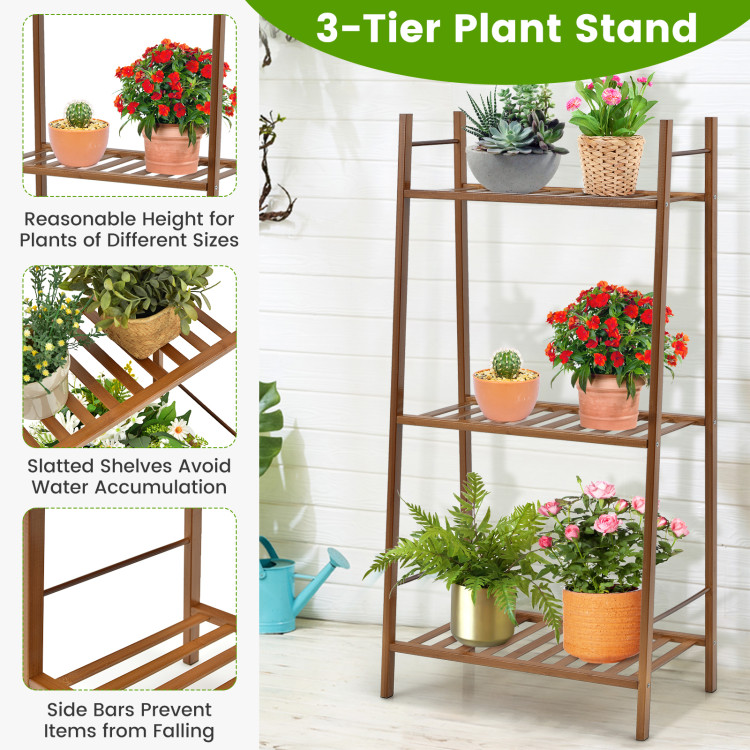 3 Tiers Vertical Bamboo Plant Stand-BrownCostway Gallery View 8 of 9