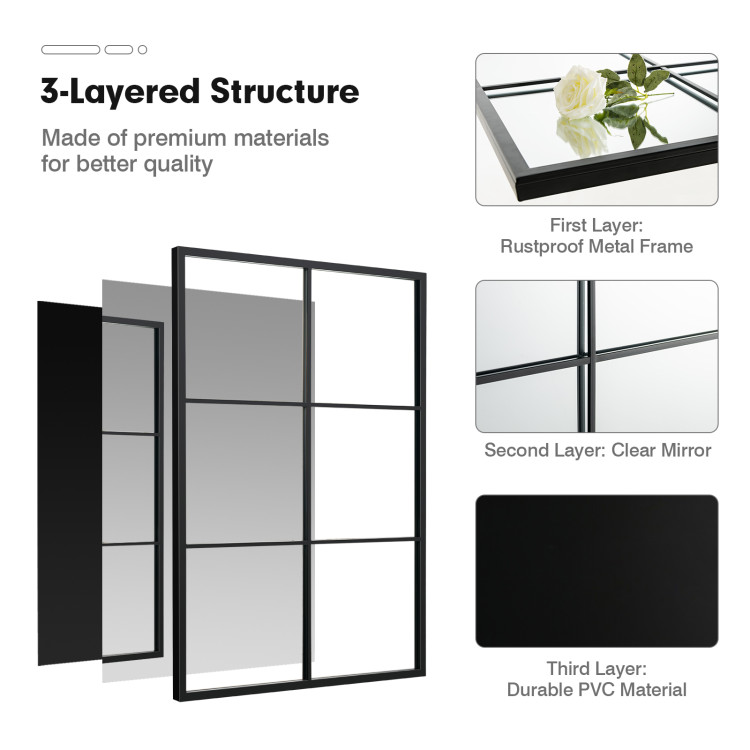  4 Set Square Black Mirrors for Wall Metal Mirrors for