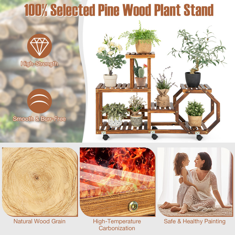 6-Layer Wooden Plant Stand for 8 Pots-BrownCostway Gallery View 9 of 11