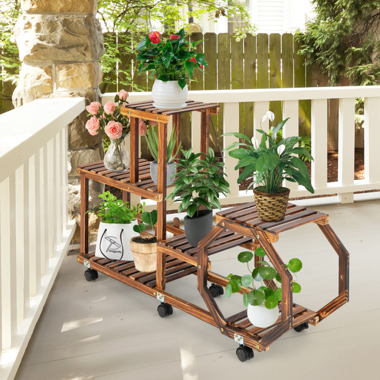 6-Layer Wooden Plant Stand for 8 Pots-BrownCostway Gallery View 2 of 11