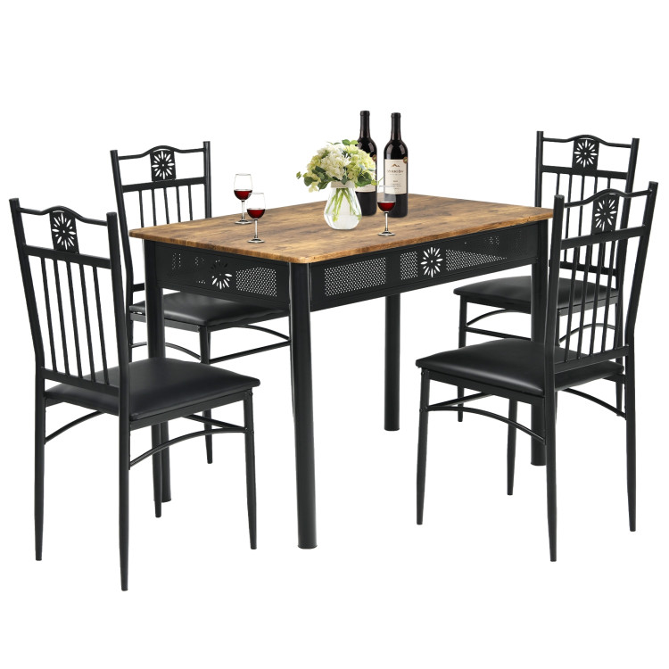 5 Pcs Dining Set Wood Metal Table and 4 Chairs with Cushions-BlackCostway Gallery View 8 of 11