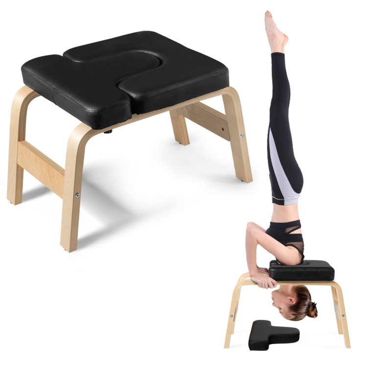 Yoga Headstand Wood Stool with PVC Pads-BlackCostway Gallery View 9 of 12