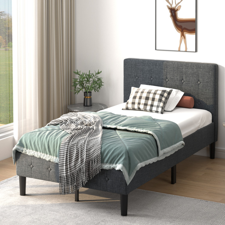 Twin Size Upholstered Platform Bed Frame with Button Tufted HeadboardCostway Gallery View 2 of 11