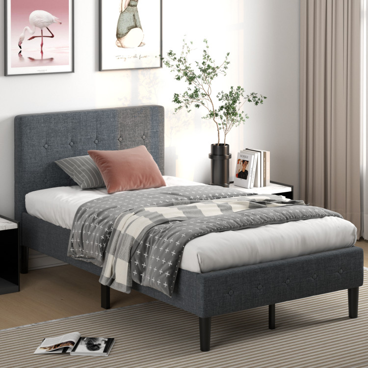 Twin Size Upholstered Platform Bed Frame with Button Tufted HeadboardCostway Gallery View 7 of 11