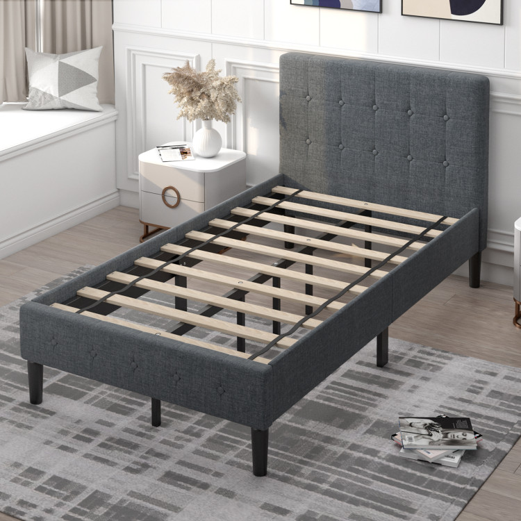 Twin Size Upholstered Platform Bed Frame with Button Tufted HeadboardCostway Gallery View 9 of 11