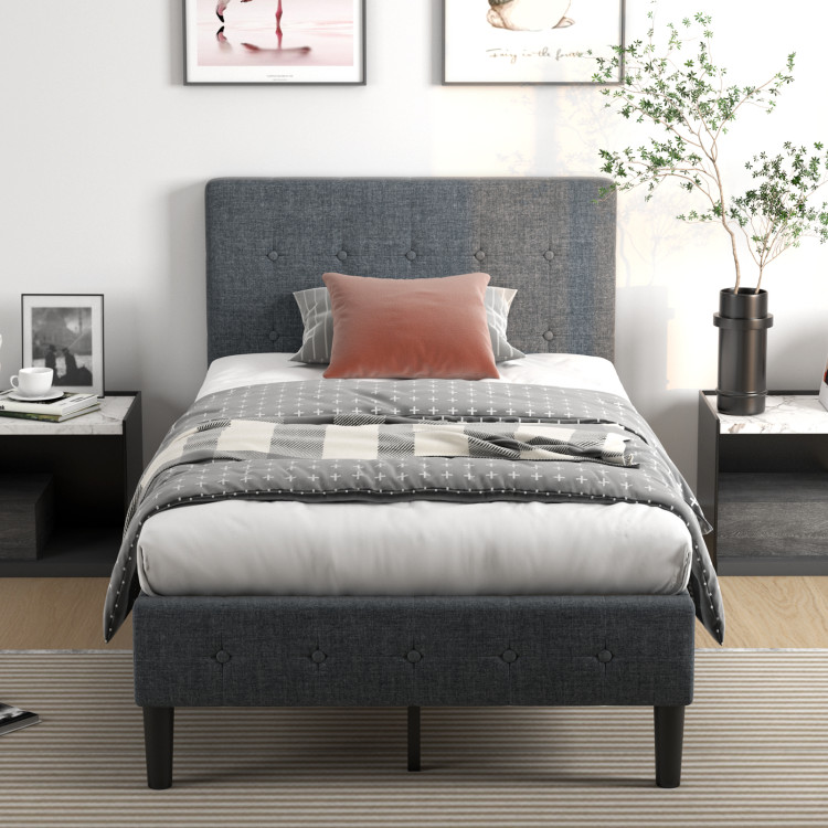 Twin Size Upholstered Platform Bed Frame with Button Tufted HeadboardCostway Gallery View 8 of 11