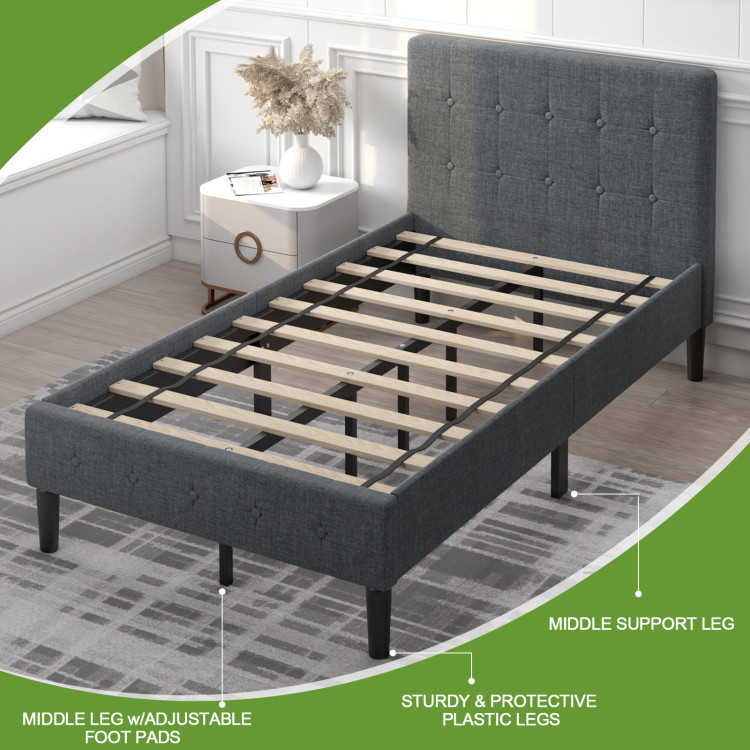 Twin Size Upholstered Platform Bed Frame with Button Tufted HeadboardCostway Gallery View 3 of 11