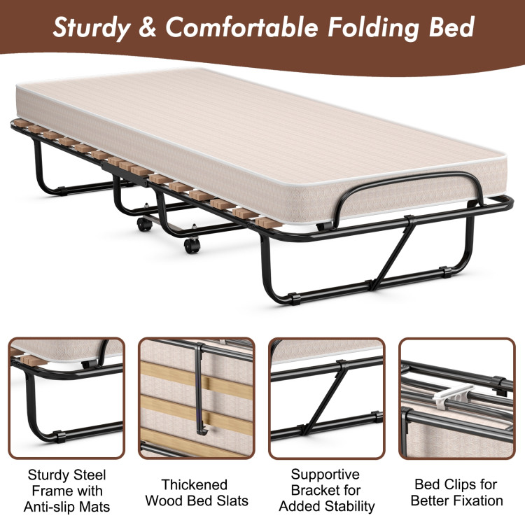Made in Italy Folding Guest Bed with Memory Foam MattressCostway Gallery View 13 of 13