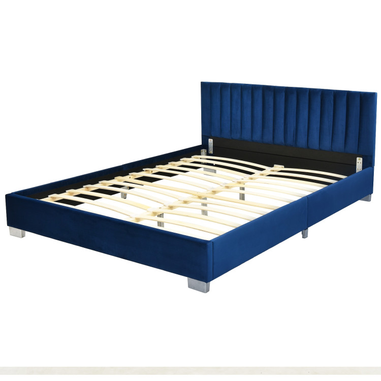 Full Tufted Upholstered Platform Bed Frame with Flannel Headboard-NavyCostway Gallery View 3 of 11