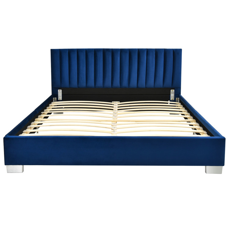 Full Tufted Upholstered Platform Bed Frame with Flannel Headboard-NavyCostway Gallery View 9 of 11