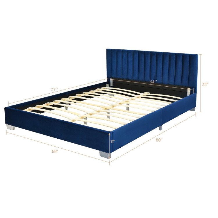 Full Tufted Upholstered Platform Bed Frame with Flannel Headboard-NavyCostway Gallery View 4 of 11