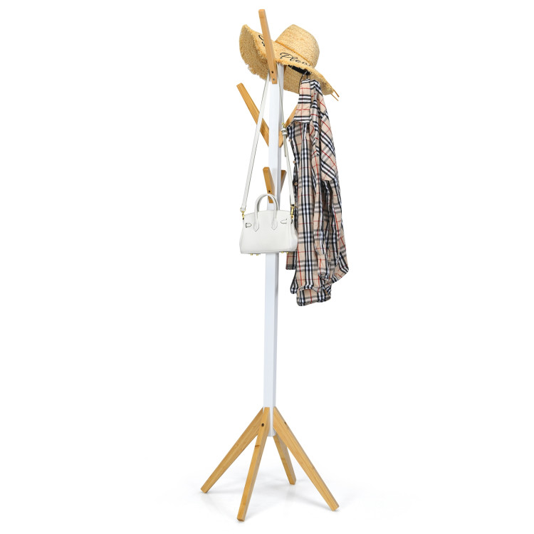 Bamboo Coat Rack Stand with 6 Hooks-WhiteCostway Gallery View 7 of 10