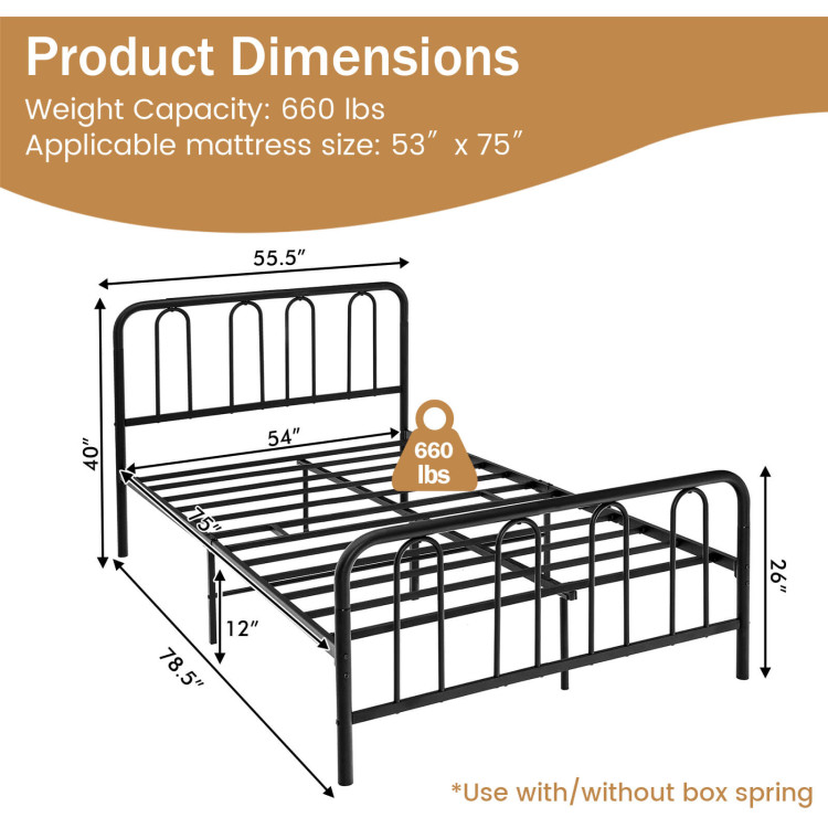 Full/Queen Size Metal Bed Frame with Headboard and Footboard-Full SizeCostway Gallery View 4 of 8