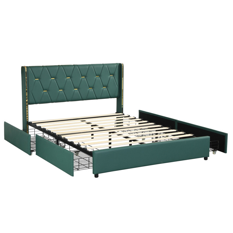 Full/Queen Size Upholstered Bed Frame with 4 Drawers-Green-Full SizeCostway Gallery View 1 of 11
