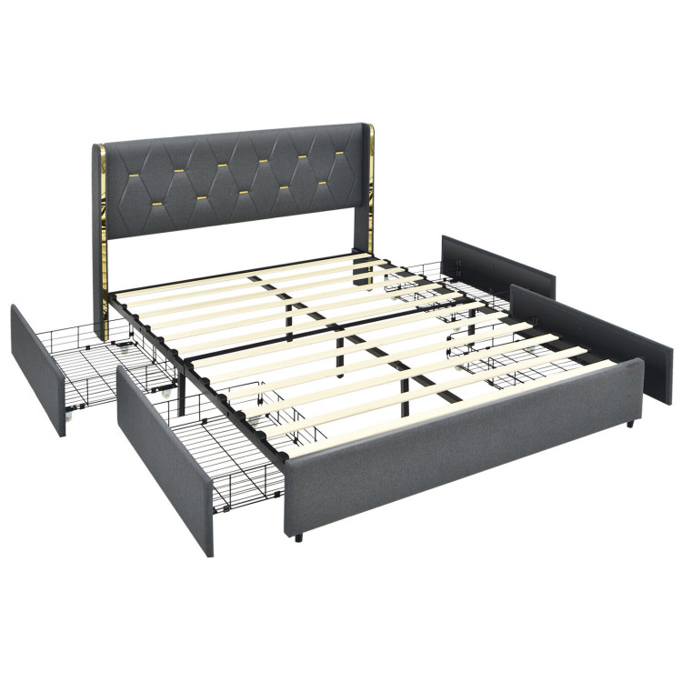 Full/Queen Size Upholstered Bed Frame with 4 Storage Drawers-Full SizeCostway Gallery View 1 of 10