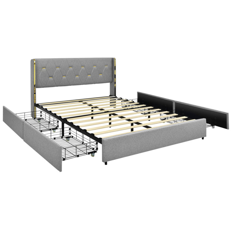 Full/Queen Size Upholstered Bed Frame with 4 Drawers-Silver-Full SizeCostway Gallery View 1 of 10