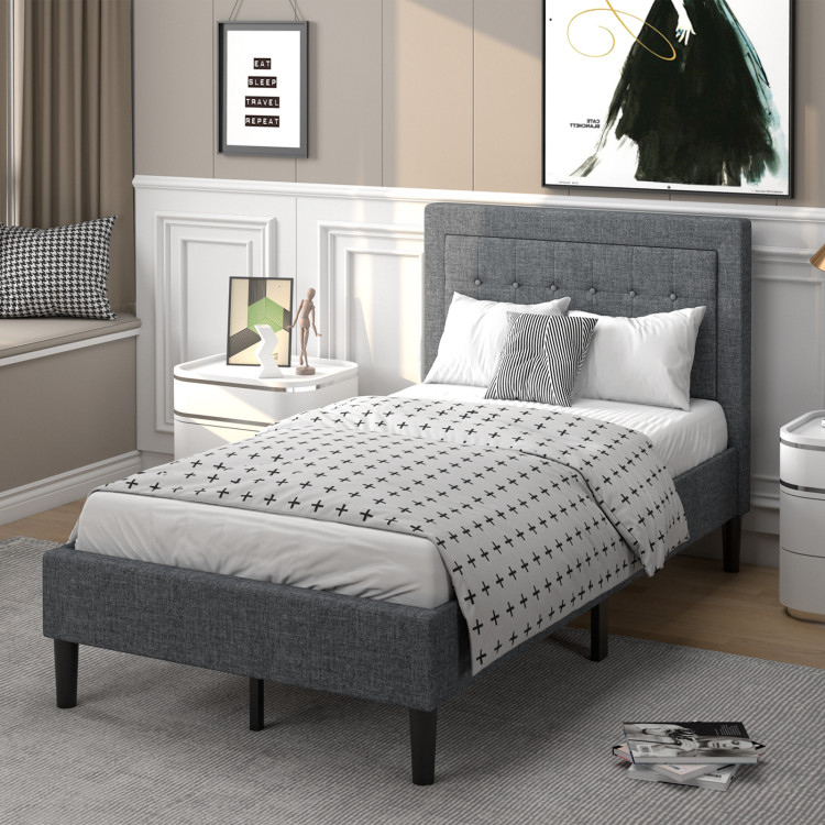 Twin Size Upholstered Bed Frame with Button Tufted HeadboardCostway Gallery View 7 of 11