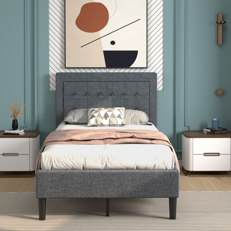 Twin Size Upholstered Bed Frame with Button Tufted HeadboardCostway Gallery View 8 of 11