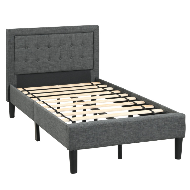 Twin Size Upholstered Bed Frame with Button Tufted HeadboardCostway Gallery View 1 of 11