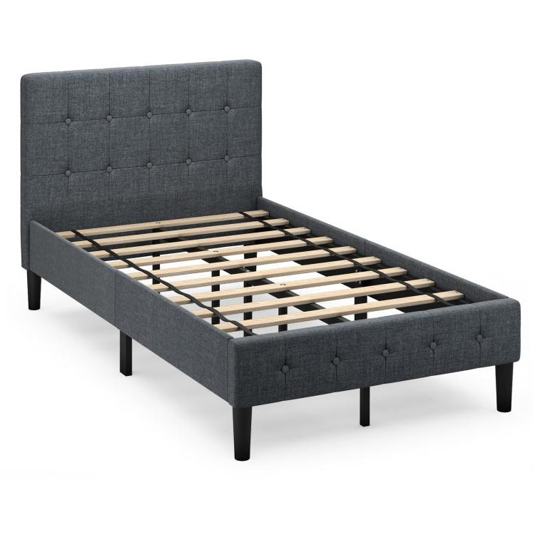 Twin Size Upholstered Platform Bed Frame with Button Tufted HeadboardCostway Gallery View 1 of 11