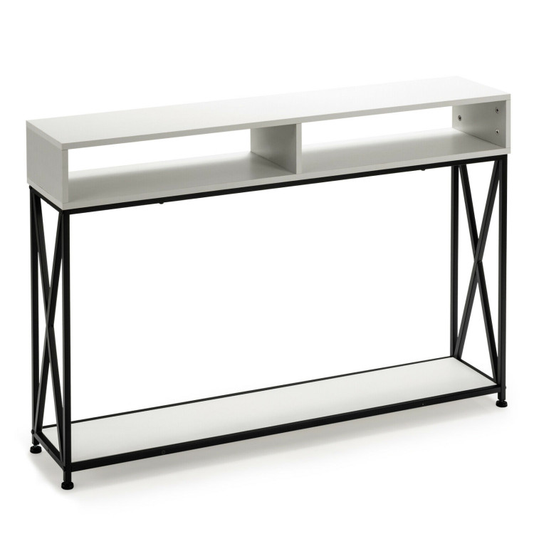 Console Table with Open Shelf and Storage Compartments Steel Frame-WhiteCostway Gallery View 1 of 11
