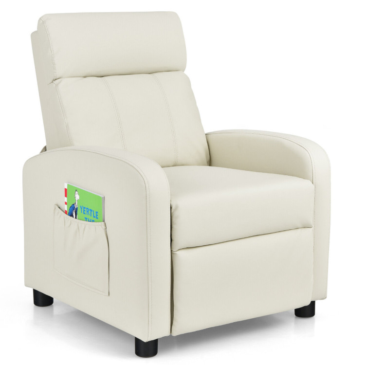 Ergonomic PU Leather Kids Recliner Lounge Sofa for 3-12 Age Group-WhiteCostway Gallery View 1 of 12