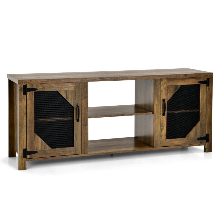 TV Stand for TVs up to 65-Inch with 2 Metal Mesh Doors and Ad-Rustic BrownCostway Gallery View 1 of 11