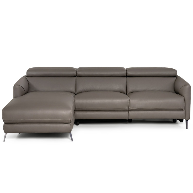 Leather Air Power Reclining Sectional Sofa with Adjustable Headrests-GrayCostway Gallery View 3 of 10