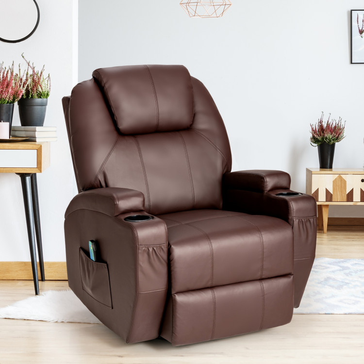 360-Degree Swivel Massage Recliner Chair with Remote Control for Home-BrownCostway Gallery View 7 of 10
