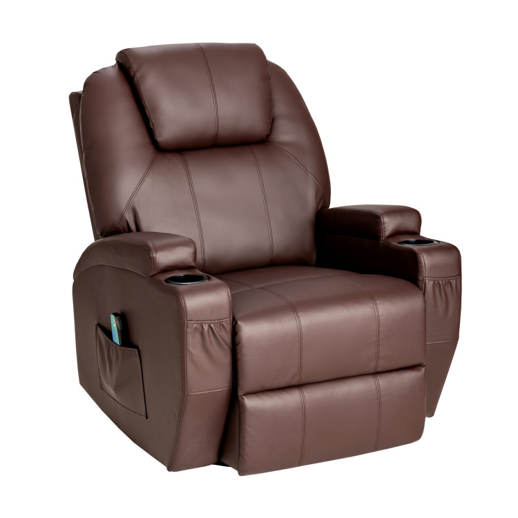 360-Degree Swivel Massage Recliner Chair with Remote Control for Home-BrownCostway Gallery View 1 of 10