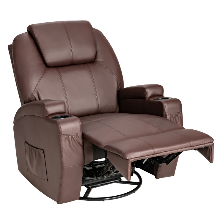 360-Degree Swivel Massage Recliner Chair with Remote Control for Home-BrownCostway Gallery View 8 of 10