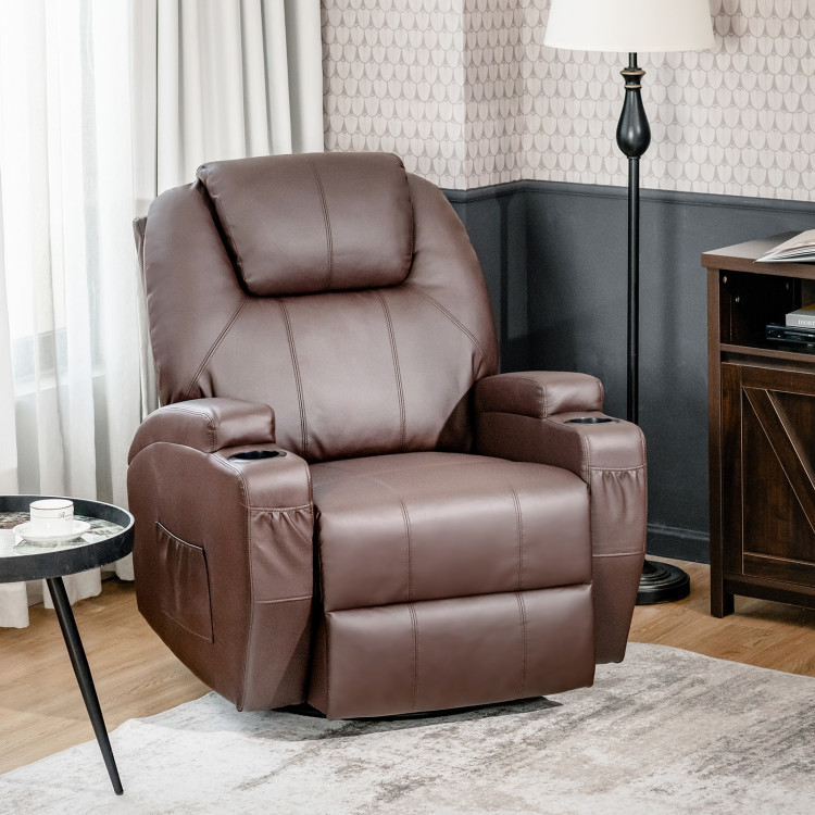 360-Degree Swivel Massage Recliner Chair with Remote Control for Home-BrownCostway Gallery View 6 of 10