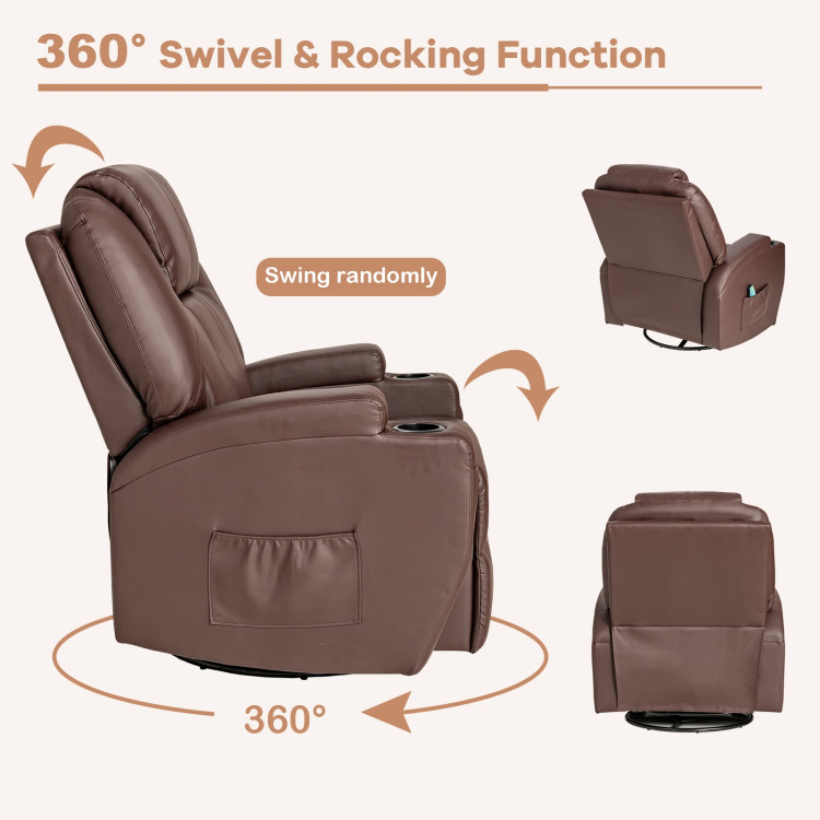 360-Degree Swivel Massage Recliner Chair with Remote Control for Home-BrownCostway Gallery View 9 of 10