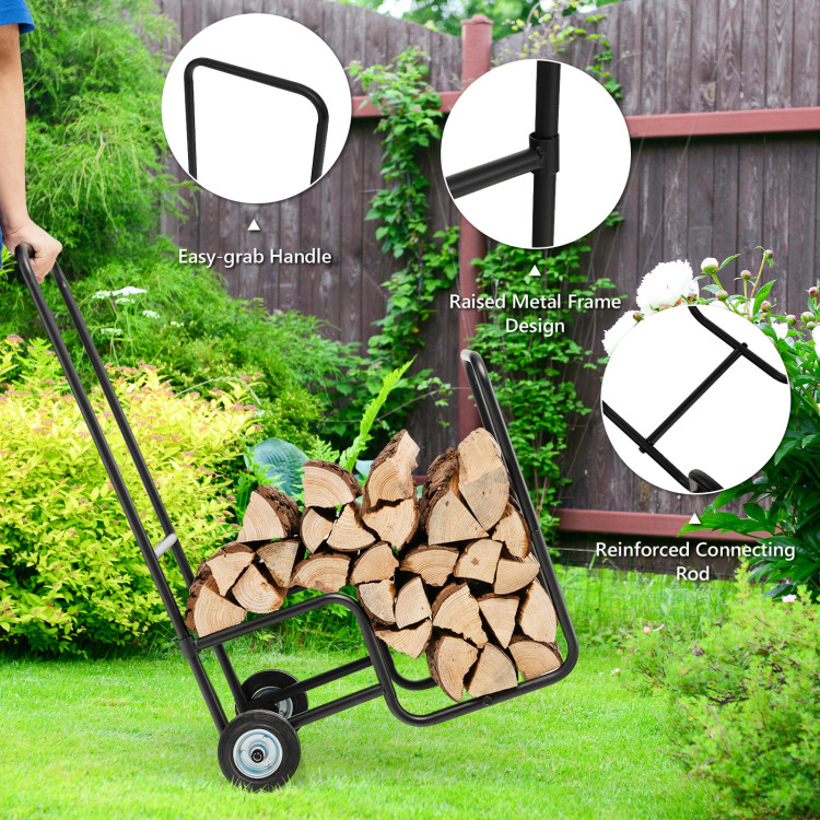 Firewood Log Cart Carrier with Anti-Slip and Wear-Resistant WheelsCostway Gallery View 8 of 10