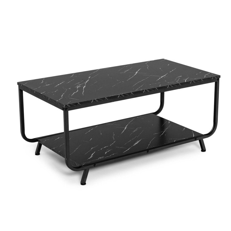 2-Tier Modern Marble Coffee Table with Storage Shelf for Living Room-BlackCostway Gallery View 1 of 11