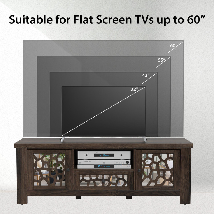 55 Inch Retro TV Stand Media Entertainment Center with Mirror Doors and Drawer-Dark BrownCostway Gallery View 5 of 10