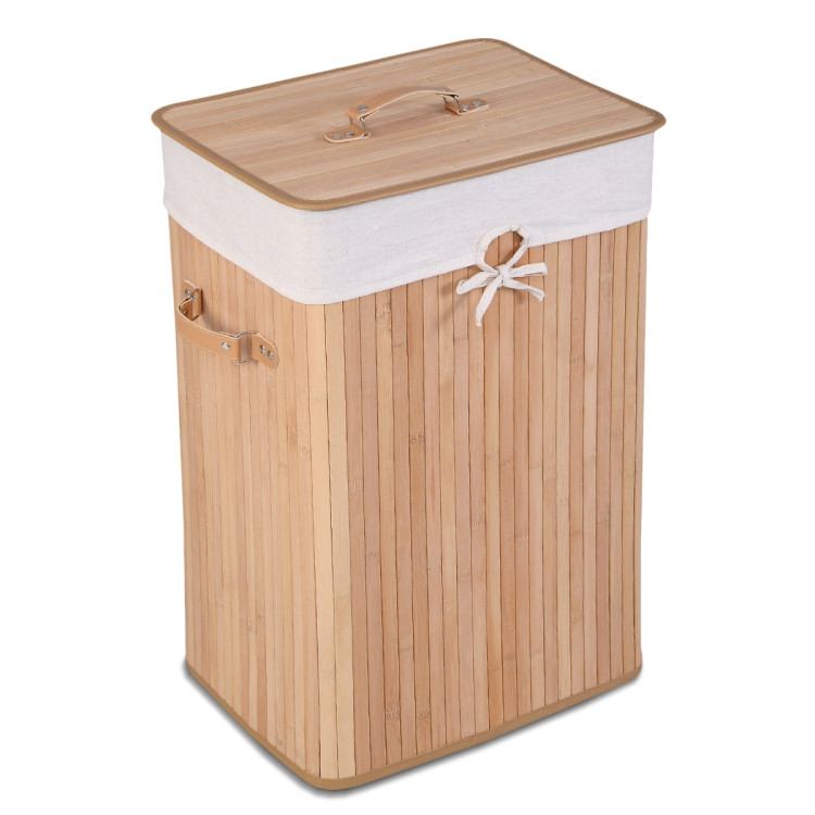 Rectangle Bamboo Hamper Laundry Basket Washing Cloth Bin Storage Bag Lid 3 color-NaturalCostway Gallery View 8 of 9