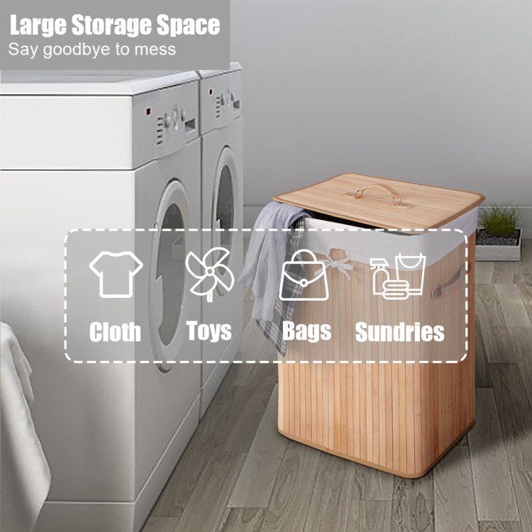 Rectangle Bamboo Hamper Laundry Basket Washing Cloth Bin Storage Bag Lid 3 color-NaturalCostway Gallery View 5 of 9