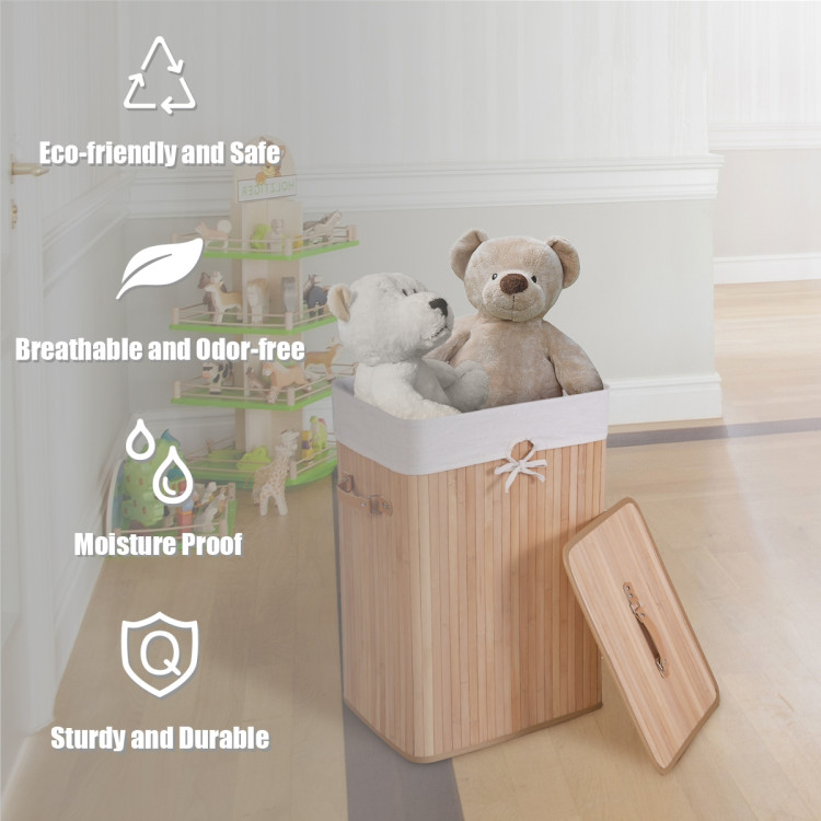 Rectangle Bamboo Hamper Laundry Basket Washing Cloth Bin Storage Bag Lid 3 color-NaturalCostway Gallery View 3 of 9