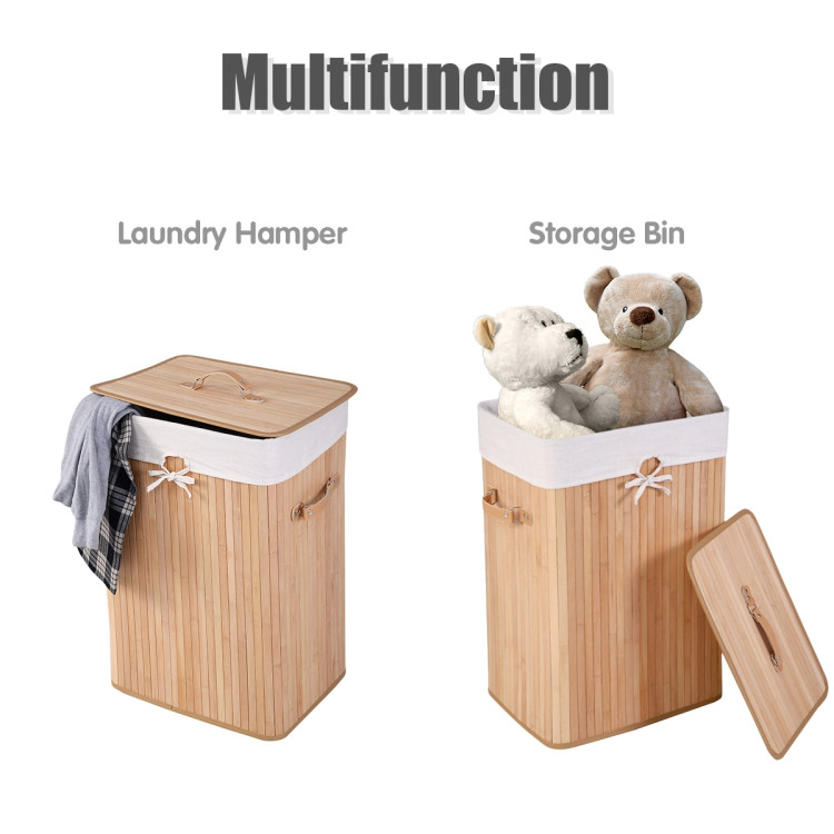 Rectangle Bamboo Hamper Laundry Basket Washing Cloth Bin Storage Bag Lid 3 color-NaturalCostway Gallery View 4 of 9