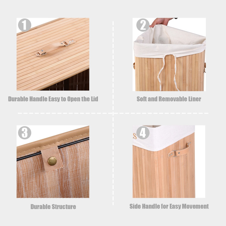 Rectangle Bamboo Hamper Laundry Basket Washing Cloth Bin Storage Bag Lid 3 color-NaturalCostway Gallery View 9 of 9