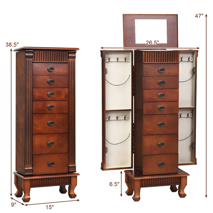 Wooden Jewelry Armoire Cabinet Storage Chest with Drawers and Swing DoorsCostway Gallery View 4 of 9