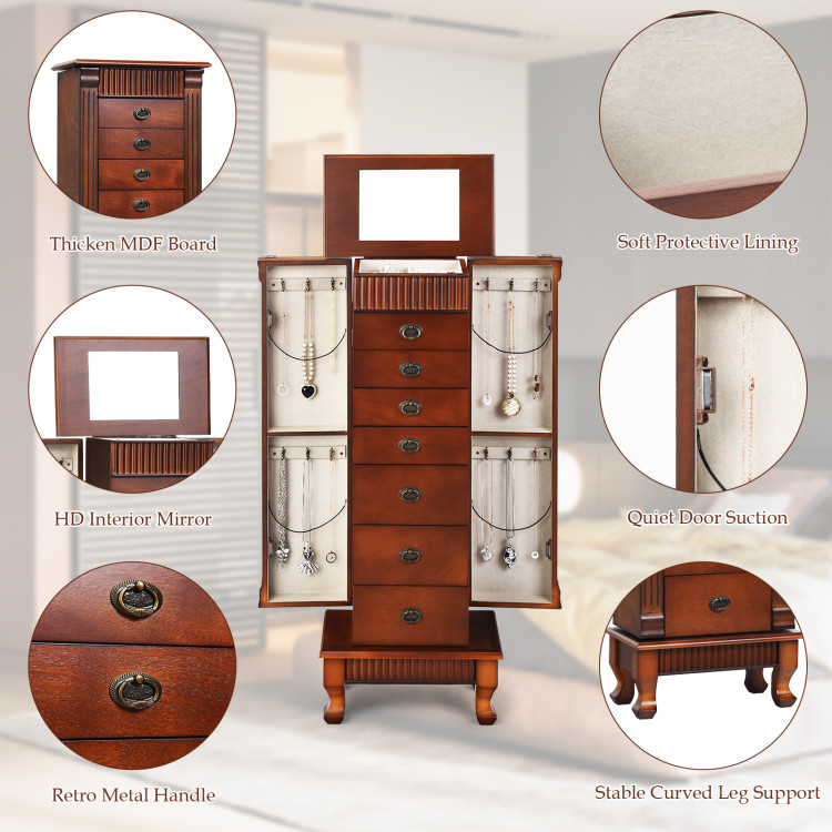 Wooden Jewelry Armoire Cabinet Storage Chest with Drawers and Swing DoorsCostway Gallery View 6 of 9