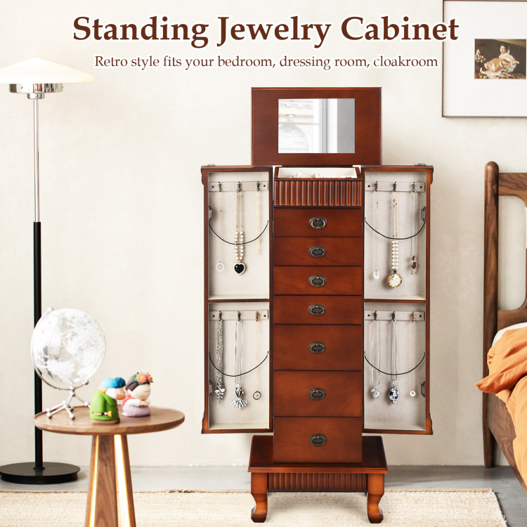 Wooden Jewelry Armoire Cabinet Storage Chest with Drawers and Swing DoorsCostway Gallery View 2 of 9